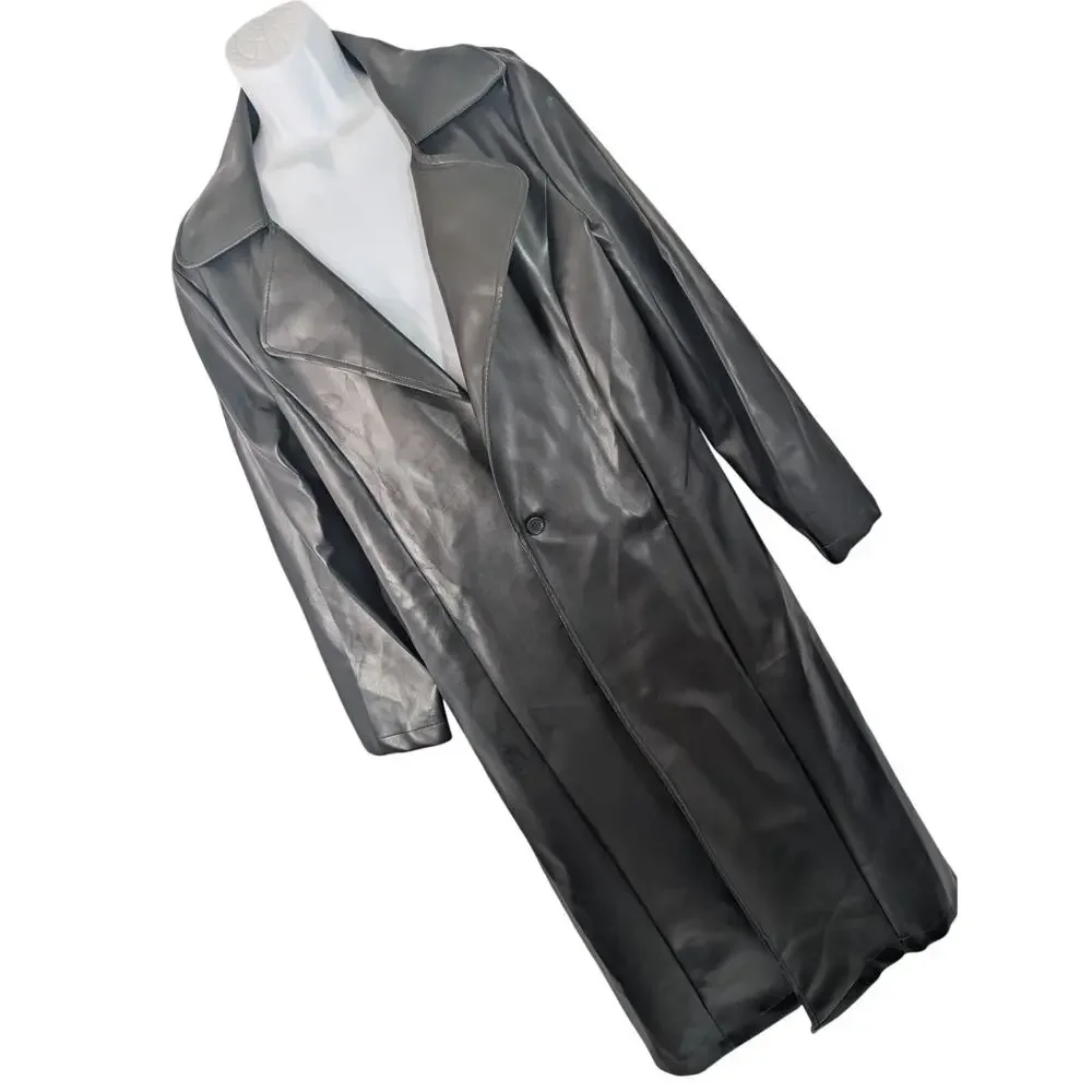 NWOT! FORUM COSTUMES! BLACK VEGAN LEATHER FULL LENGTH RANGE RIDER COAT! SZ L